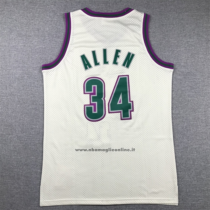 Maglia Milwaukee Bucks Ray Allen #34 Mitchell & Ness Chainstitch Crema